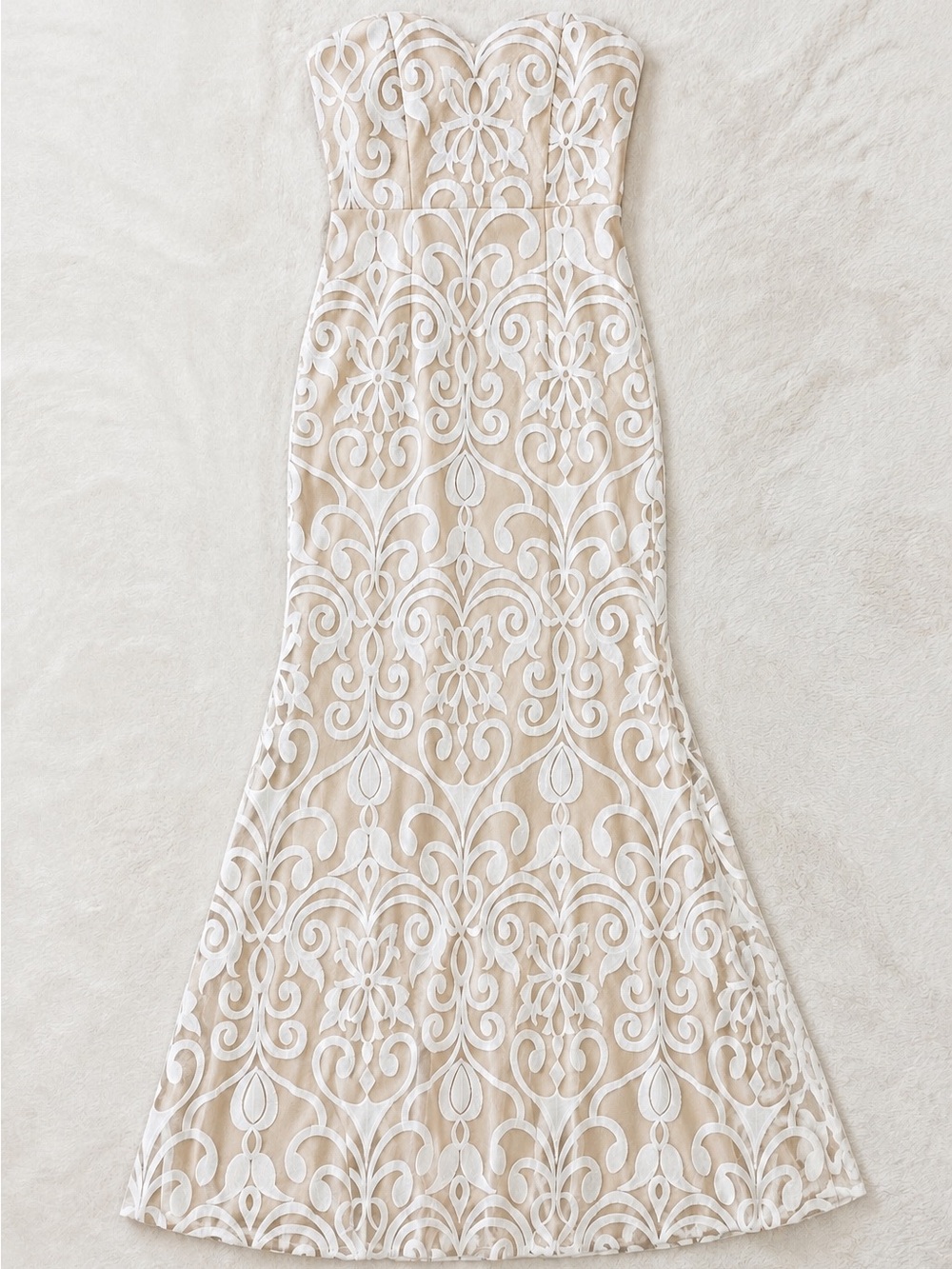 NWT Lulus | Art of Romance Embroidered Beige & White Maxi Dress Lace Overlay